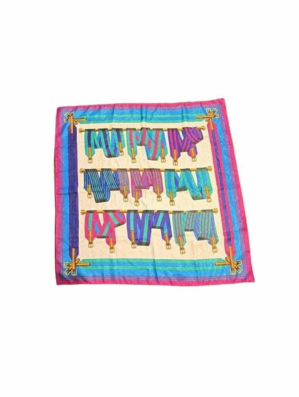 Vintage Hermes Les Sangles Silk Scarf Multicolor